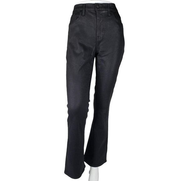 Madewell | NWT Tall Kick Out Crop Jeans in True Black Wash: Coated Edition 29T - Picture 1 of 8